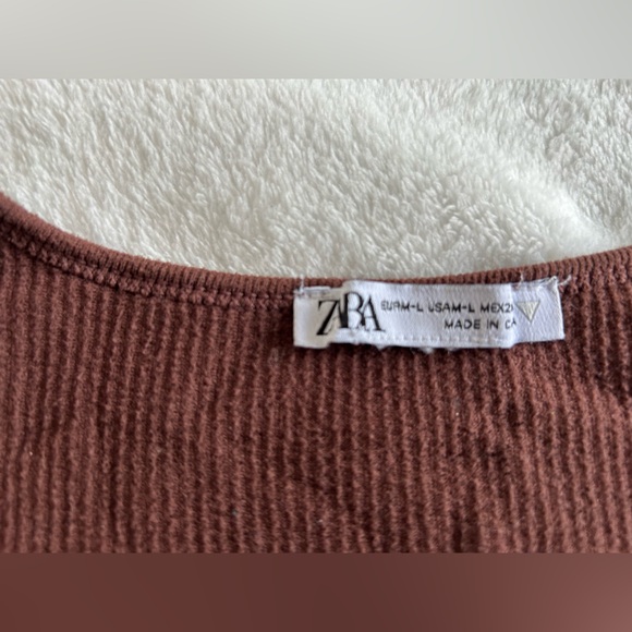Zara  Brown Ribbed Cropped Top - Picture 2 of 2
